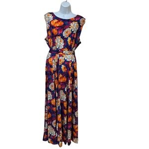 Sleeveless Floral Maxi Dress in Purple & Orange